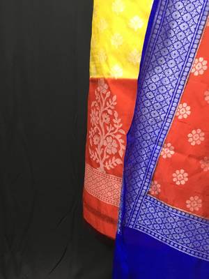 Yellow  weaved dupion silk unstitched salwar with dupatta 3
