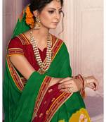 Green printed chiffon saree with blouse