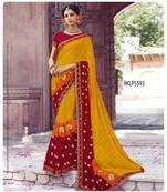 Yellow printed chiffon saree with blouse