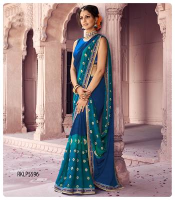 Blue printed chiffon saree with blouse 1