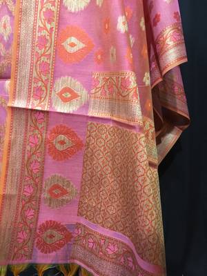Pink weaved cotton silk unstitched salwar with dupatta 3