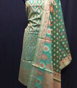 Green weaved cotton silk unstitched salwar with dupatta