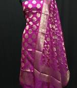 Pink weaved katan silk unstitched salwar with dupatta