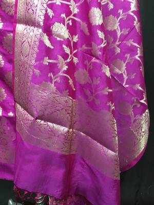 Pink weaved katan silk unstitched salwar with dupatta 3