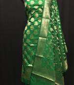 Green weaved katan silk unstitched salwar with dupatta