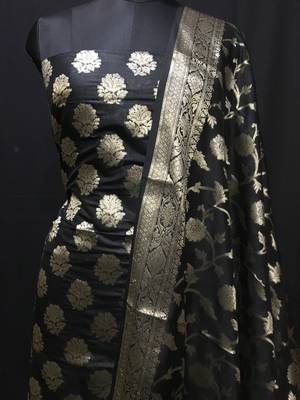 Black weaved katan silk unstitched salwar with dupatta 2