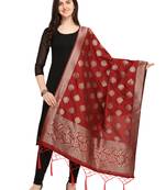 Maroon Art Silk Woven Women'S Dupatta