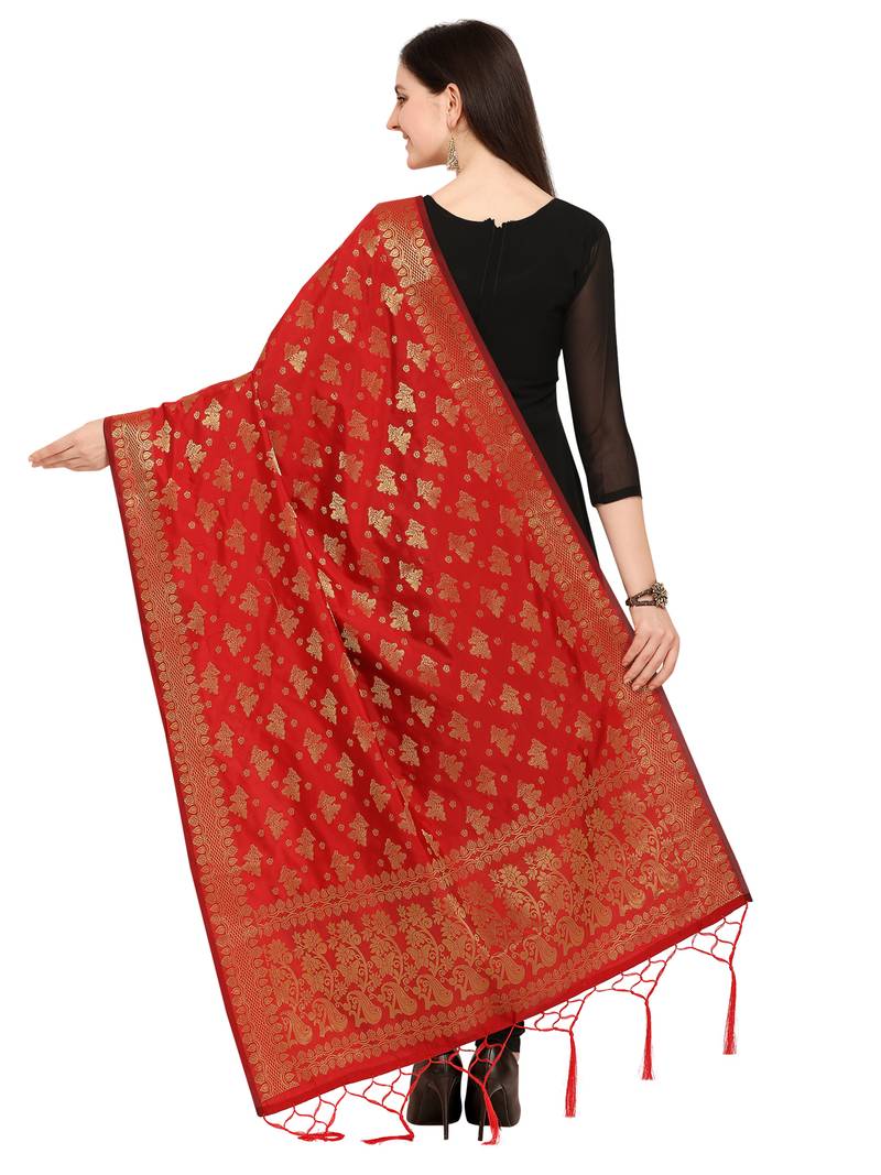 Maroon Art Silk Woven Women'S Dupatta