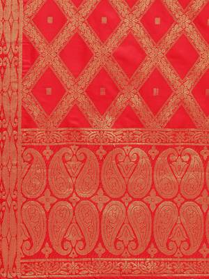 Red Art Silk Woven Women'S Dupatta 4