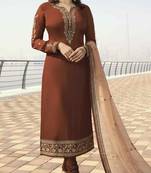 Brown embroidered georgette salwar