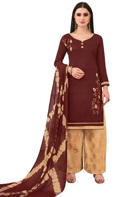 Maroon Embroidered Banarasi Cotton Salwar With Dupatta 1