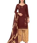 Maroon Embroidered Banarasi Cotton Salwar With Dupatta