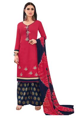 Pink Embroidered Banarasi Cotton Salwar With Dupatta 1