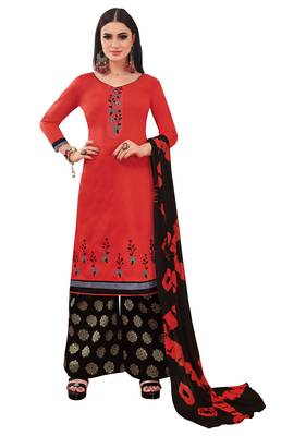 Red Embroidered Banarasi Cotton Salwar With Dupatta 1