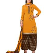 Yellow Embroidered Banarasi Cotton Salwar With Dupatta