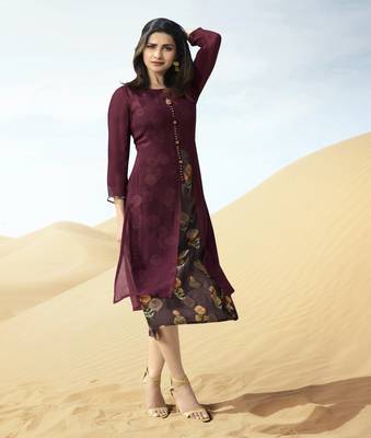Wine Printed Georgette Kurti 1