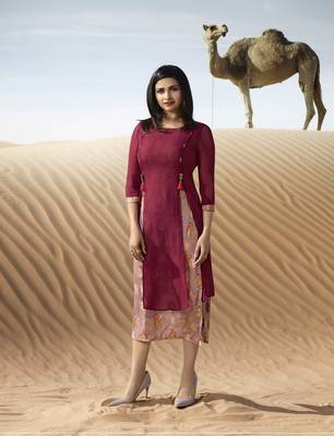 Light Maroon Printed Georgette Kurti 1