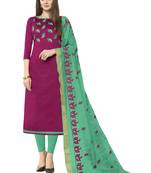Purple Embroidered Cotton Salwar With Dupatta
