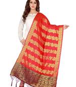Red Art Silk Woven Stole And Dupatta