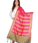 Pink Art Silk Woven Stole And Dupatta