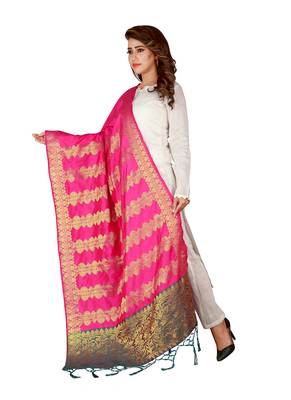 Pink Art Silk Woven Stole And Dupatta 3