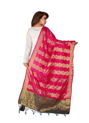 Pink Art Silk Woven Stole And Dupatta 4