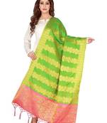 Green Art Silk Woven Stole And Dupatta