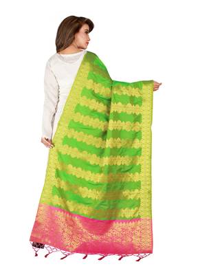 Green Art Silk Woven Stole And Dupatta 4