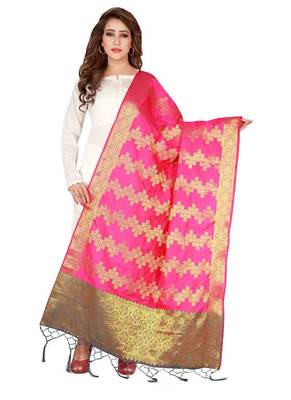 Pink Art Silk Woven Stole And Dupatta 1