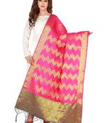 Pink Art Silk Woven Stole And Dupatta