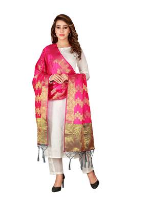 Pink Art Silk Woven Stole And Dupatta 2