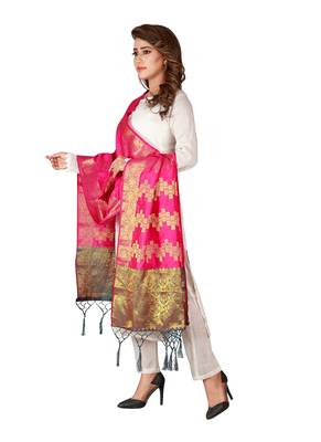 Pink Art Silk Woven Stole And Dupatta 3