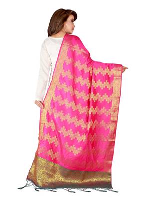 Pink Art Silk Woven Stole And Dupatta 4