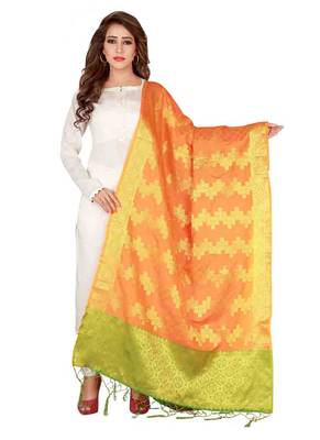 Orange Art Silk Woven Stole And Dupatta 1