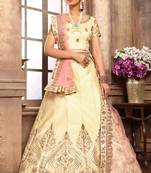 Cream Thread Embroidery Satin Semi Stitched Lehenga With Dupatta