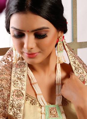 Cream Thread Embroidery Satin Semi Stitched Lehenga With Dupatta 3