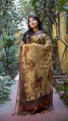 Multicolor Linen Digital Print Saree With Blouse 1