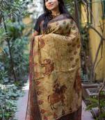 Multicolor Linen Digital Print Saree With Blouse