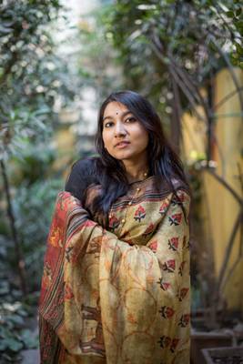 Multicolor Linen Digital Print Saree With Blouse 4