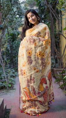 Multicolor Linen Digital Print Saree With Blouse 1