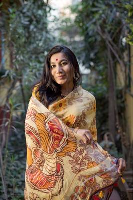 Multicolor Linen Digital Print Saree With Blouse 2