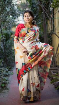 Multicolor Linen Digital Print Saree With Blouse 1