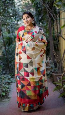 Multicolor Linen Digital Print Saree With Blouse 4