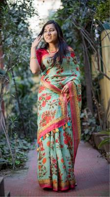 Multicolor Linen Digital Print Saree With Blouse 2