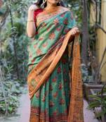 Multicolor Linen Digital Print Saree With Blouse