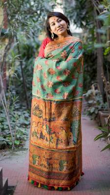 Multicolor Linen Digital Print Saree With Blouse 2