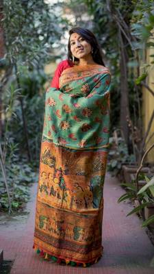 Multicolor Linen Digital Print Saree With Blouse 3