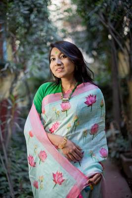 Multicolor Linen Digital Print Saree With Blouse 3