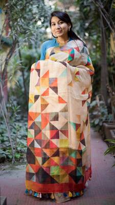 Multicolor Linen Digital Print Saree With Blouse 2