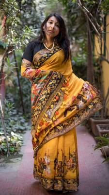 Multicolor Linen Digital Print Saree With Blouse 1